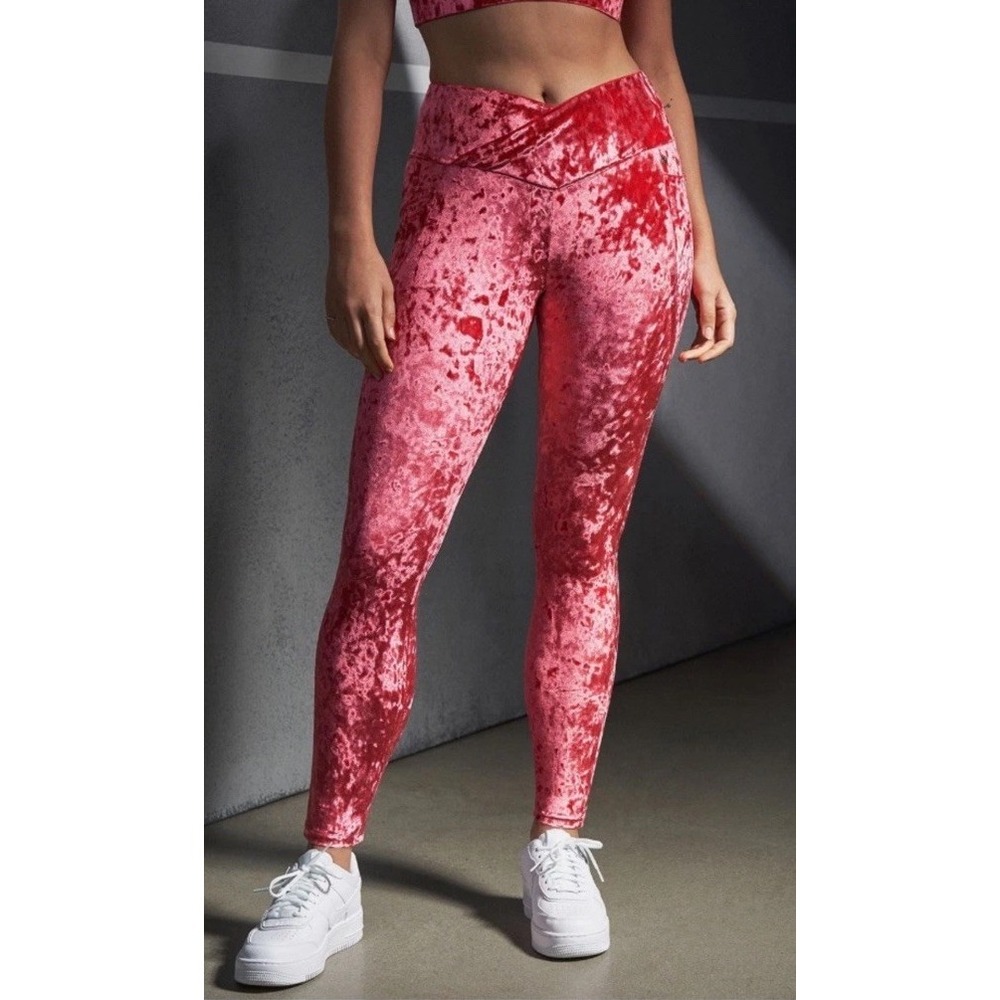 Fabletics High Waist Crushed Velour Crossover Legging STRAWBERRY RED Womens XL